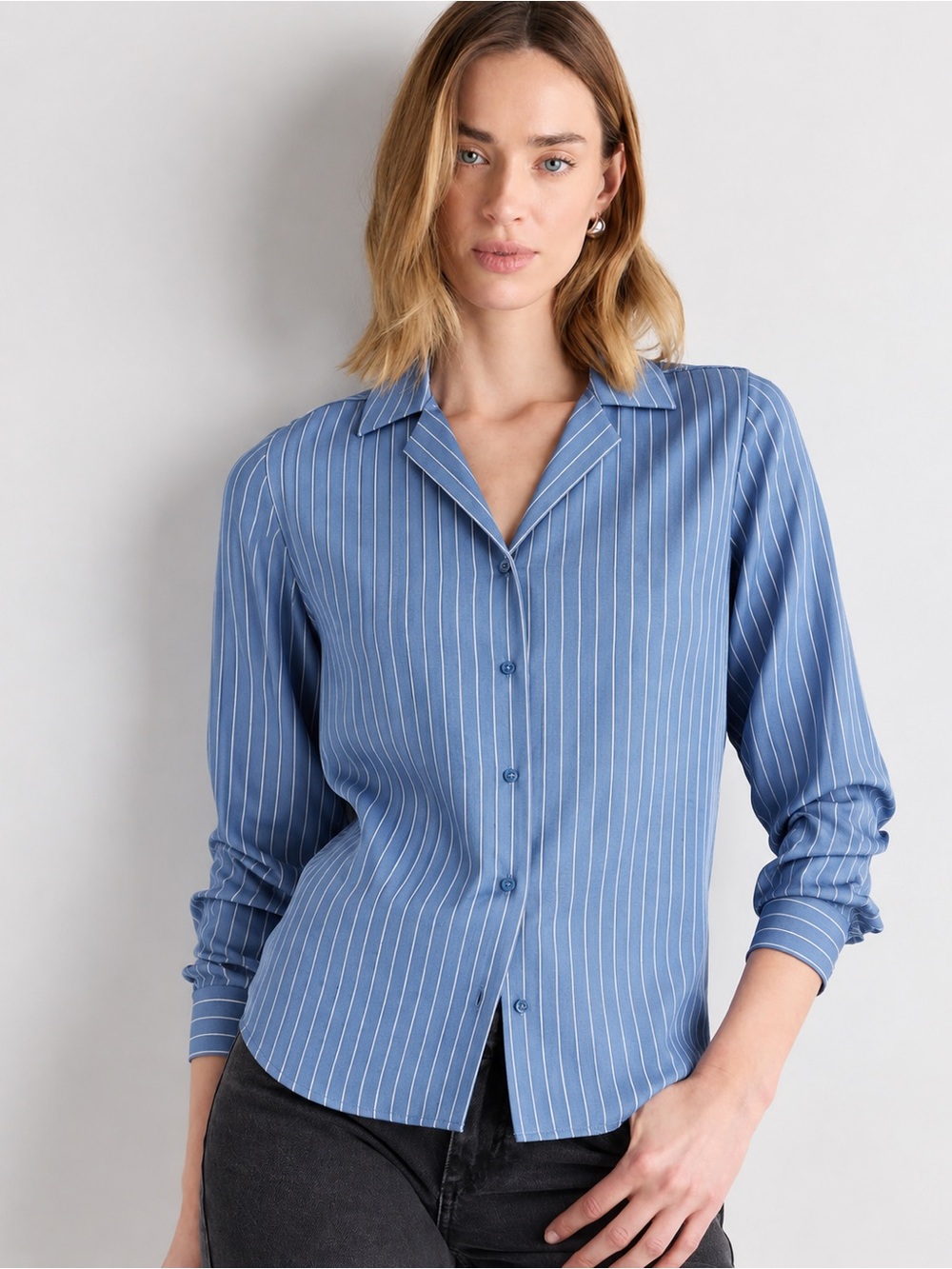 Quince XS Washable Silk Stretchy Blouse Preppy Office Stripe